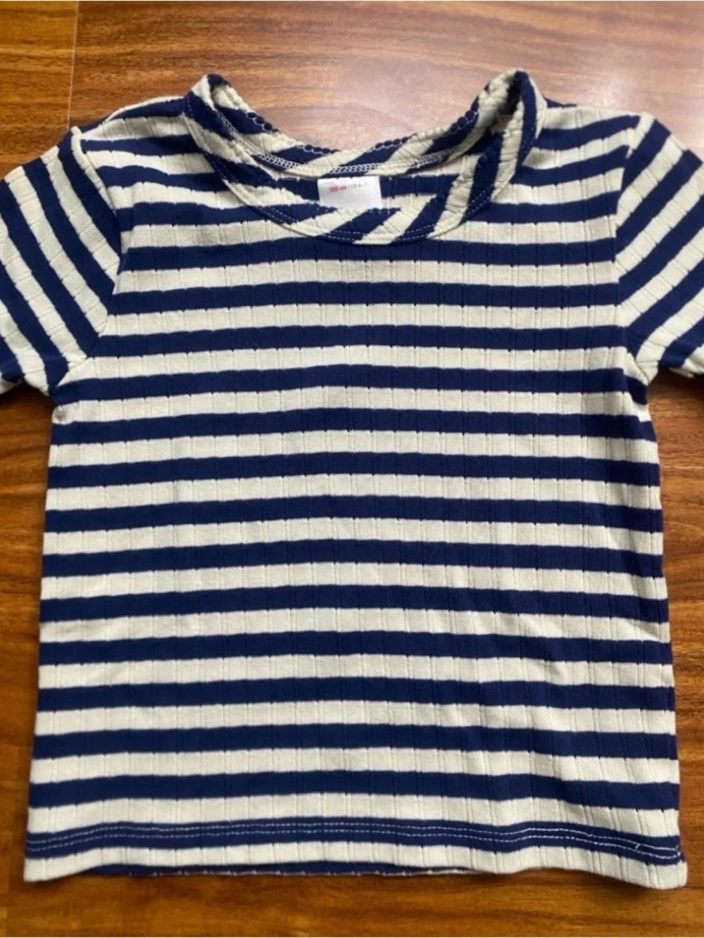 NWOT New Hanna Andersson Girls Navy Cream Stripe Pointelle T-Shirt Size 6/7
